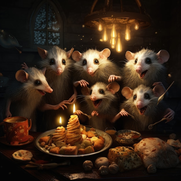 Group of possums with candles