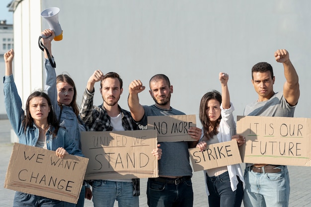 Group of protesters marching together