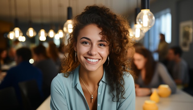 A group of smiling young adults enjoying success at work generated by artificial intelligence