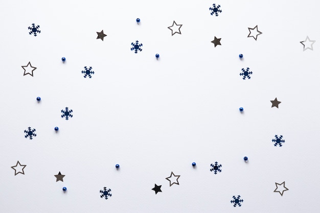 Group of stars and snowflakes on white background