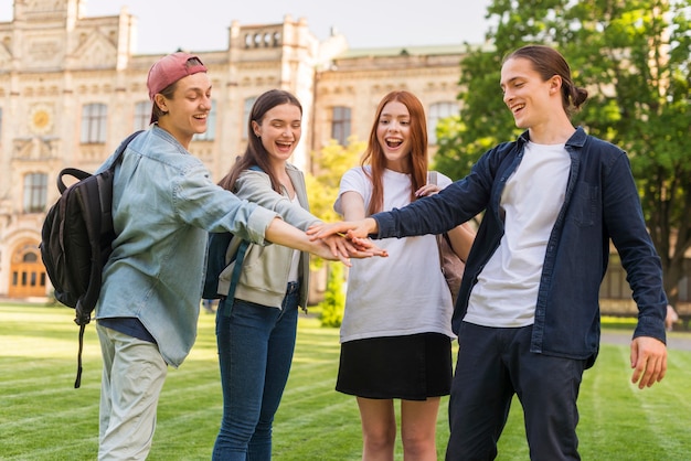 Group of students happy to be back at university