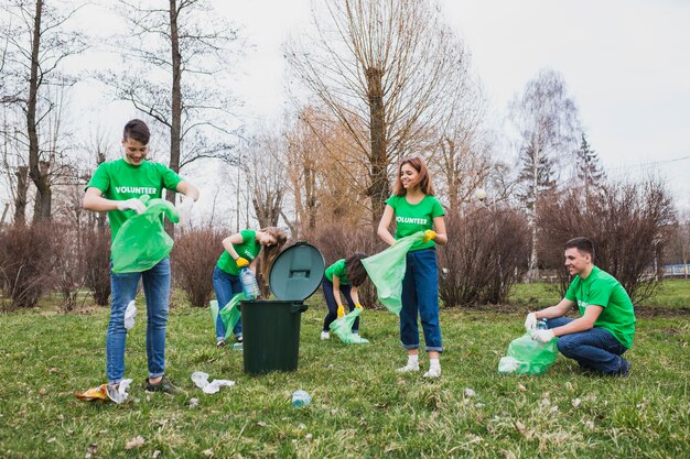 Group of volunteers collecting garbage