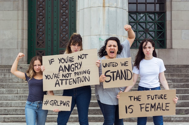 Group of women protesting together at manifestation