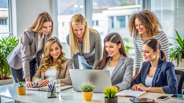 Free photo group of women working together on a project in an office