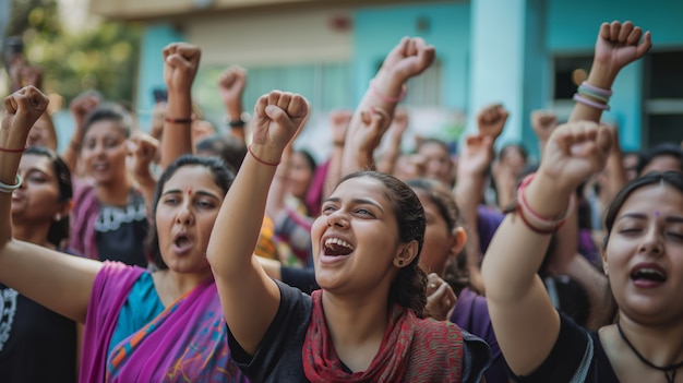 Group of workers organizing protest