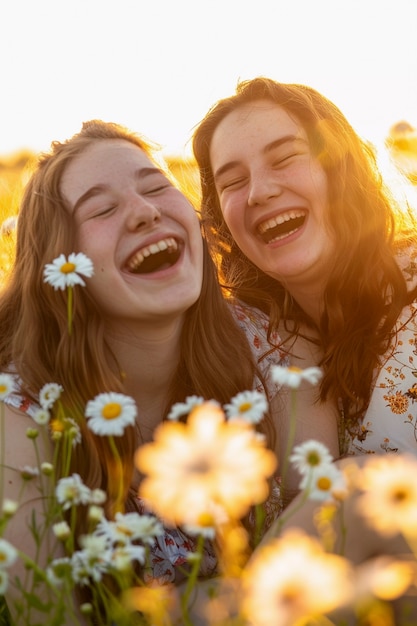 Groups of diverse young people bonding and enjoying time together in dreamy aesthetic