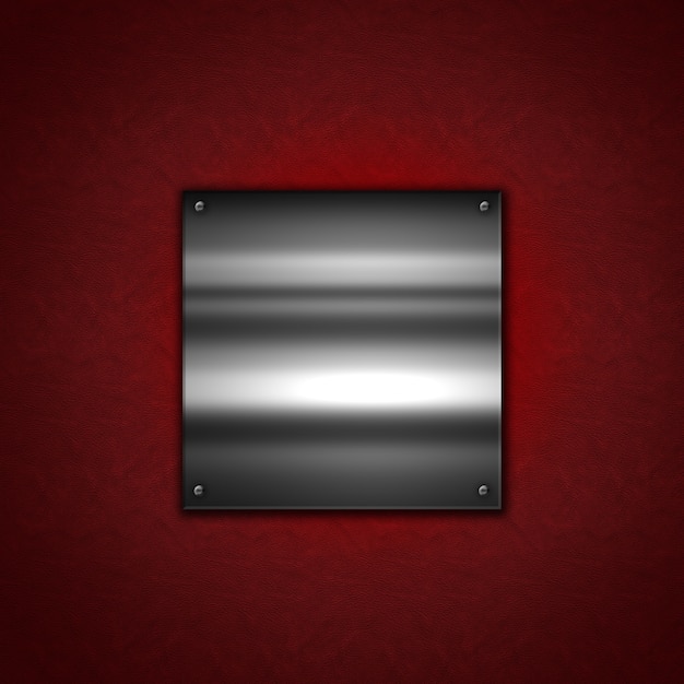 Free Photo grunge metal background with a shiny metallic plate on a red leather texture