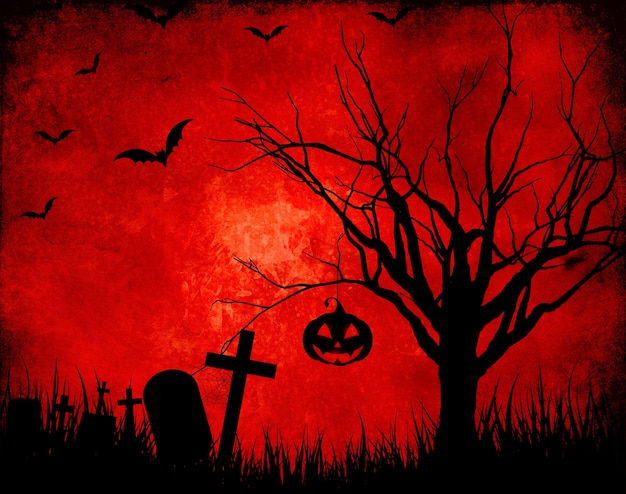 Free photo grunge red background with halloween silhouettes