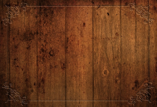 Grunge wood background with a decorative border