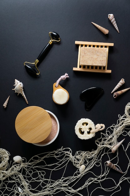 Gua sha and wooden items arrangement