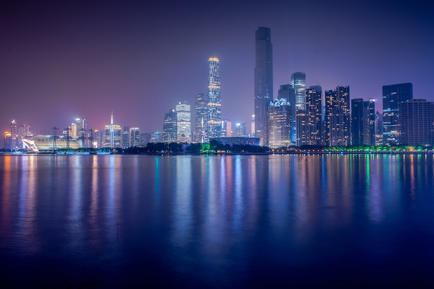 Guangzhou, China-Jan.8,2016: Night view of Zhujiang New Town, Gu