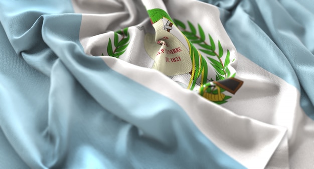 Guatemala Flag Ruffled Beautifully Waving Macro Close-Up Shot