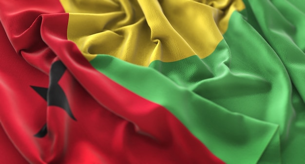 Guinea-Bissau Flag Ruffled Beautifully Waving Macro Close-Up Shot