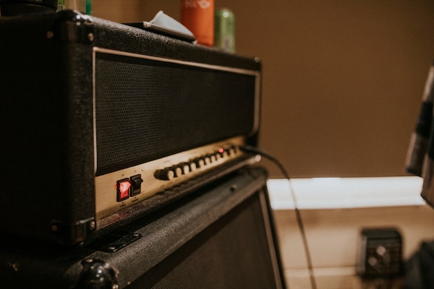 Free Photo guitar amp music equipment, studio recording session photo