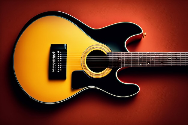 Free photo a guitar with a black body and a yellow body.