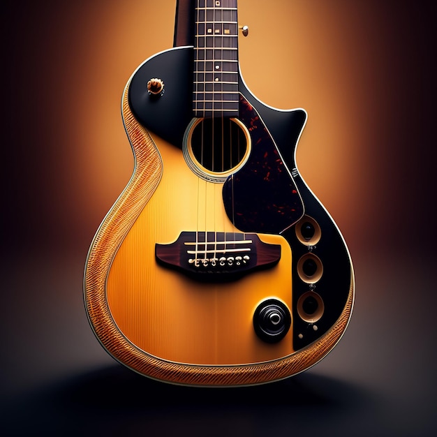 Free photo a guitar with a black frame and a yellow background.