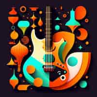 Free photo a guitar with a colorful background and a pattern of circles and a guitar.