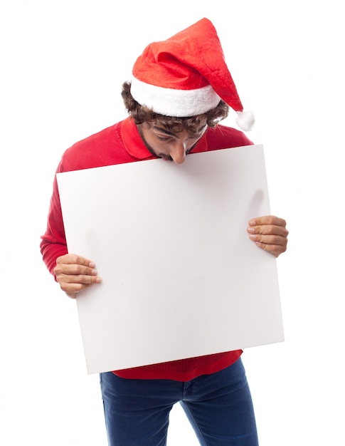 Free Photo guy showing a blank placard