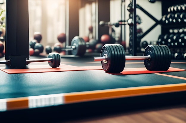 A gym with dumbbells on the floor