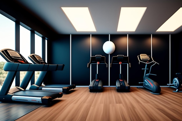 Free Photo a gym with treadmills and a light on the wall