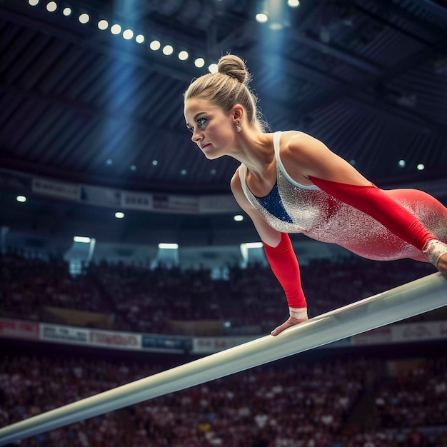 Gymnast performing in competition