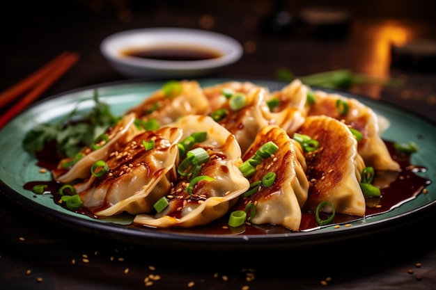 Free photo gyoza dumplings close up asian food menu appetizers