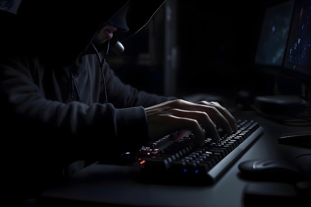 Free Photo hacker stealing data from computer at night cyber crime concept