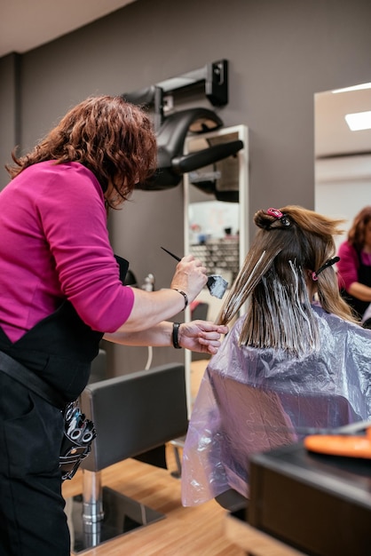 Hairdresser dyeing a woman39s hair