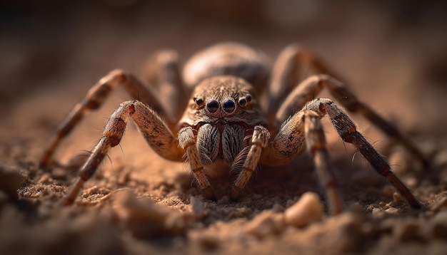 Free photo hairy spider crawling in nature spooky forest generated by ai