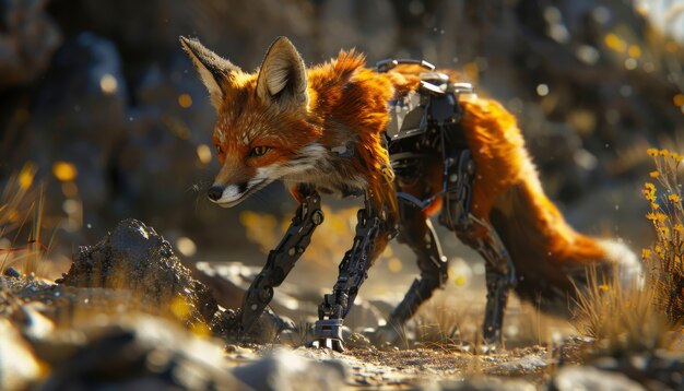 Half fox half-robot in fantasy style