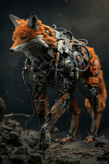 Half fox half-robot in fantasy style