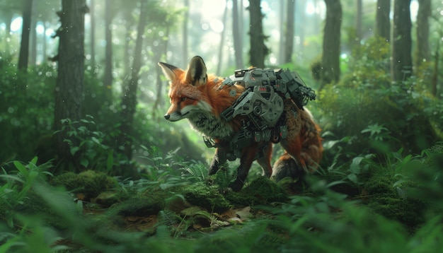 Free Photo half fox half-robot in fantasy style