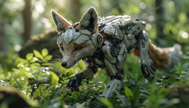 Free Photo half fox half-robot in fantasy style