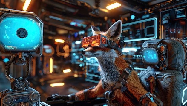 Free photo half fox half-robot in fantasy style