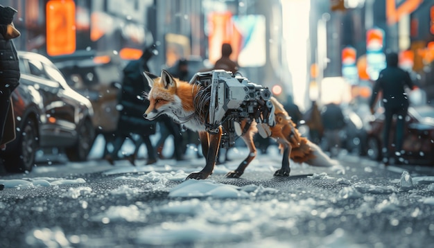 Free photo half fox half-robot in fantasy style