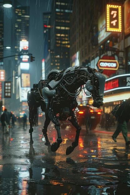 Free Photo half-horse and half-robot animal with futuristic tech parts