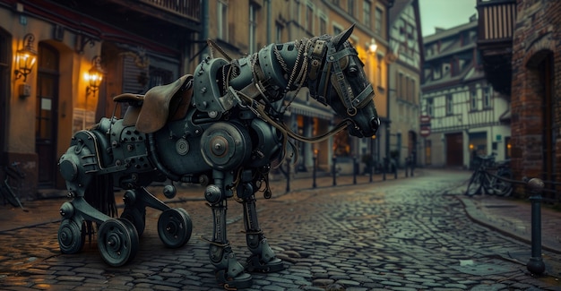 Free Photo half-horse and half-robot animal with futuristic tech parts