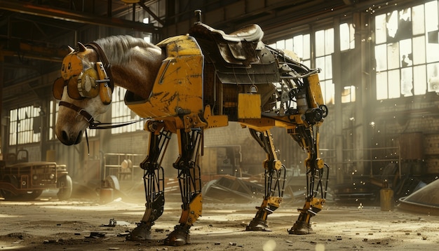 Free photo half-horse and half-robot animal with futuristic tech parts