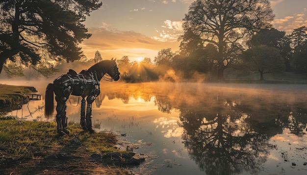 Free photo half-horse and half-robot animal with futuristic tech parts