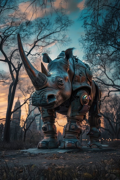 Free photo half rhino  half-robot creature