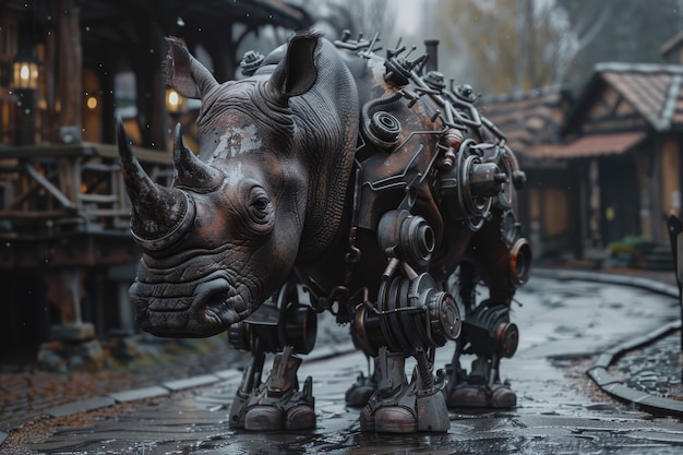 Half rhino  half-robot creature