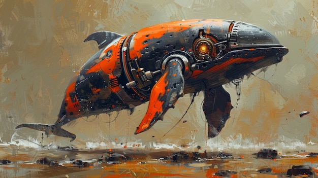 Half whale half-robot in fantasy style