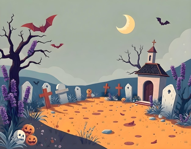 Halloween background of cemetery