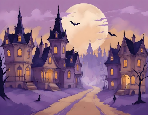 Free Photo halloween background of haunted city