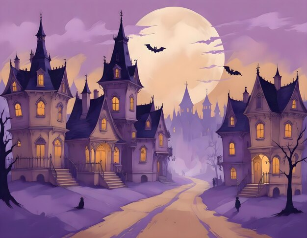 Halloween background of haunted city