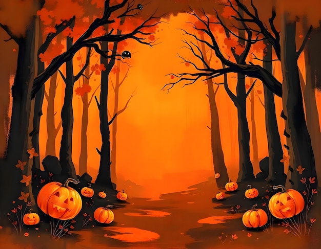 Halloween background of haunted forest