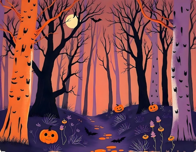 Free Photo halloween background of haunted forest