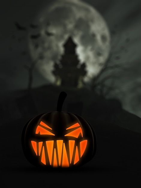 Free Photo halloween background with scary pumpki and castle