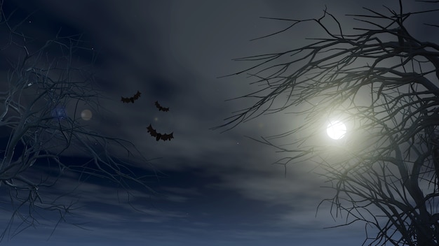 Free Photo halloween background with spooky trees against a moonlit sky