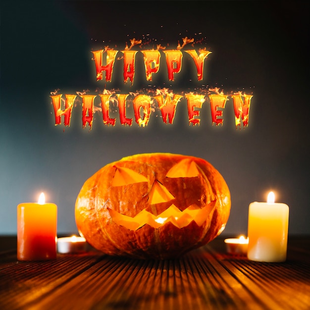 Free photo halloween banner with carved pumpkin